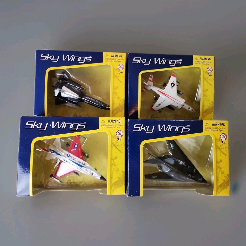 Lot 4 Sky Wings NIB Diecast Airplanes & Jets Replicas F-16, AV-8B, SR-71, F-117A